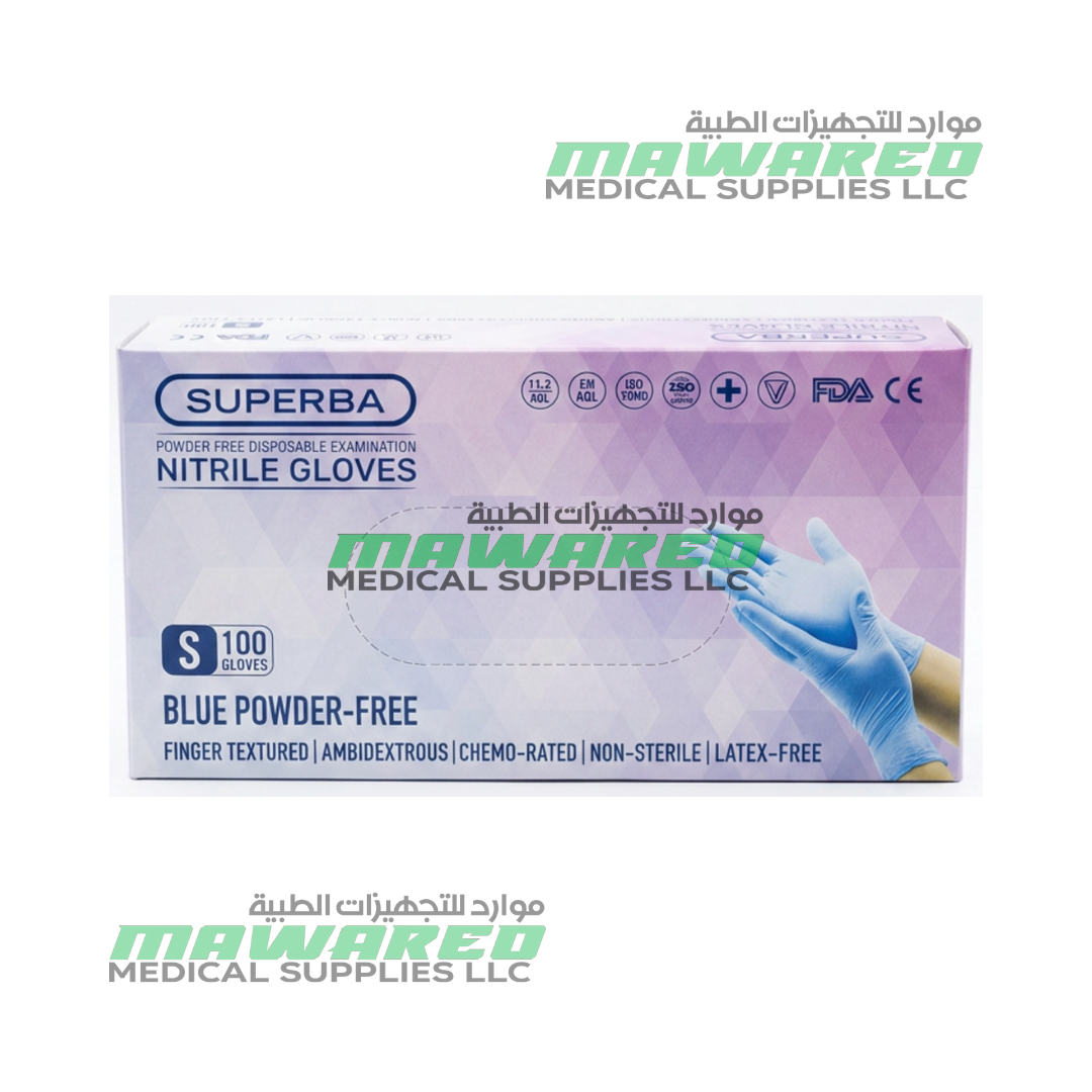 SUPERBA Powder-Free Nitrile Examination Gloves Blue – Latex-Free Disposable Gloves (S, M, L) - Image 3