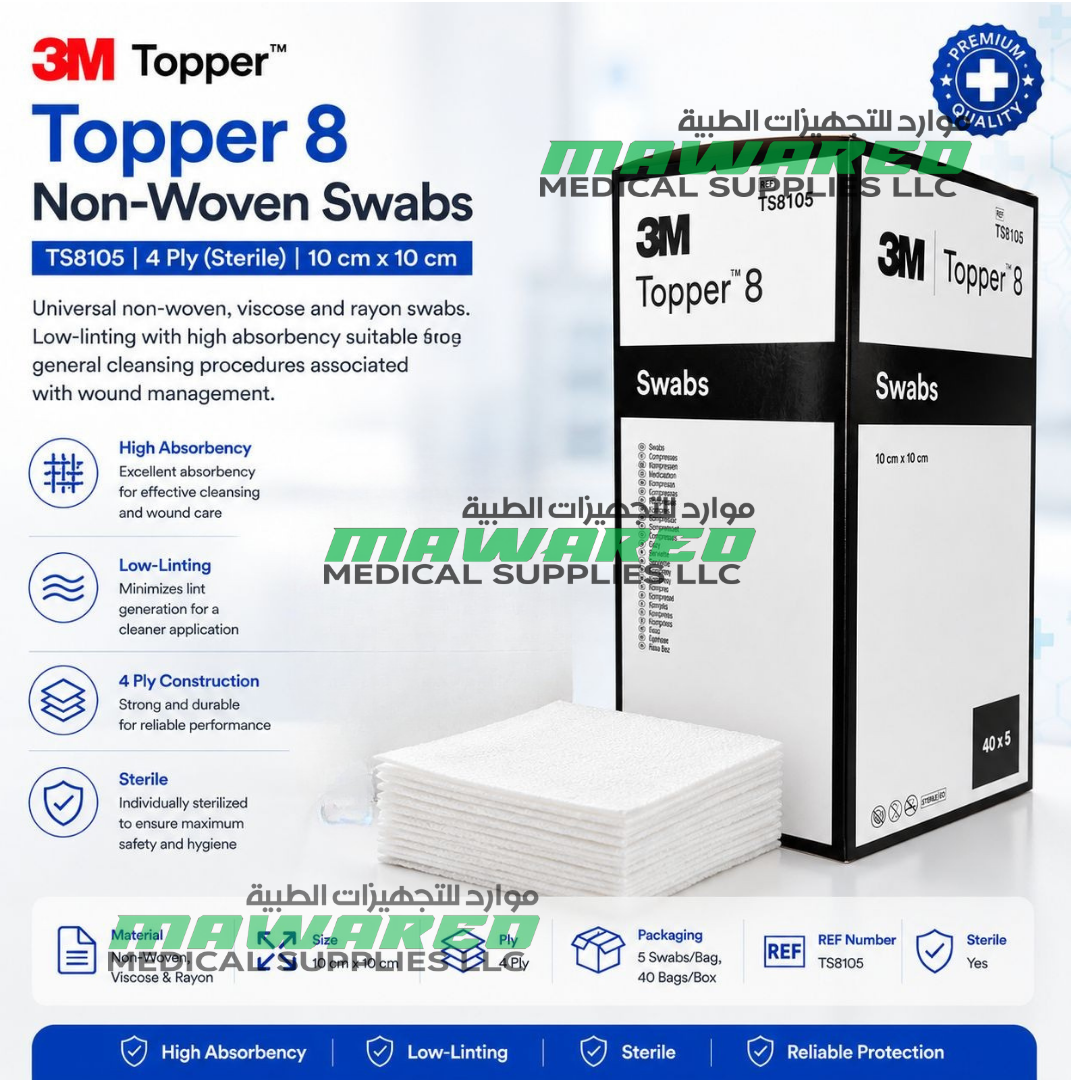 3M Topper 8 Sterile Non-Woven Swabs TS8105 10 x 10 cm 4 Ply – 5 Swabs/Bag, 40 Bags - Image 2